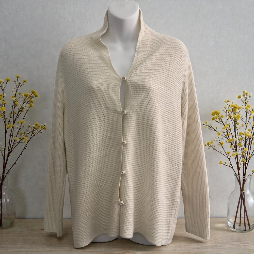 Vintage Designers Originals Ribbed Knit Cardigan | Ivory Cream | Size M